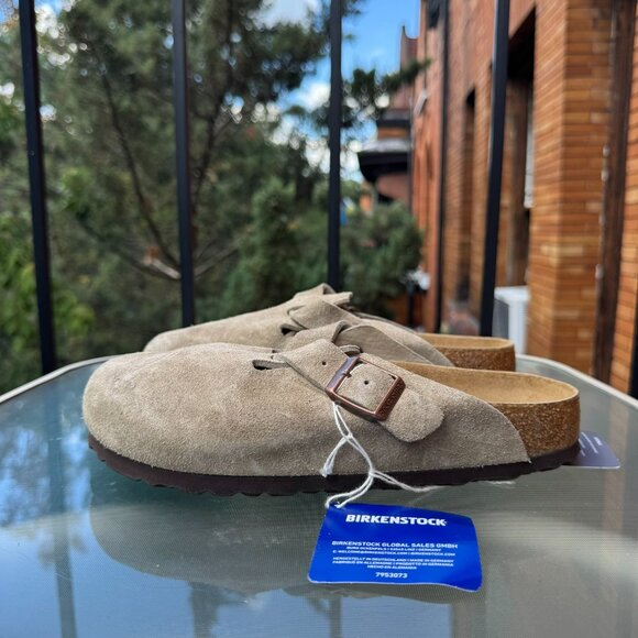 New Birkenstock Boston Soft Footbed Clogs in Taupe Suede US 7 / EUR 38 - Picture 8 of 13